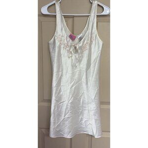 Sleep Solutions Satin Chemise Lace Trim Pearls Lingerie Sleepwear Size Small